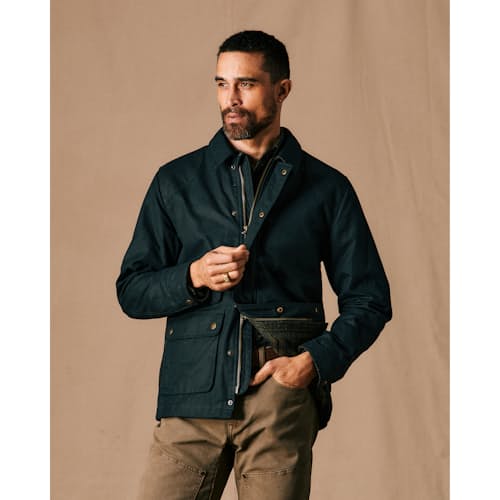 on model image of Flannel-Lined Waxed Hudson Jacket
