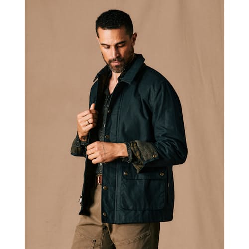 on model image of Flannel-Lined Waxed Hudson Jacket