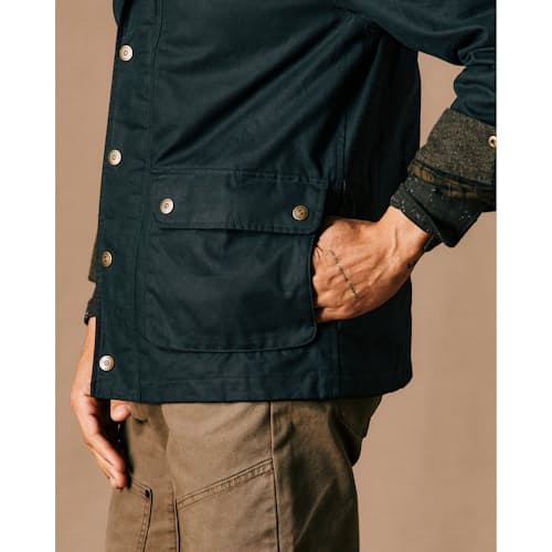 on model image of Flannel-Lined Waxed Hudson Jacket