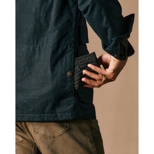 on model image of Flannel-Lined Waxed Hudson Jacket