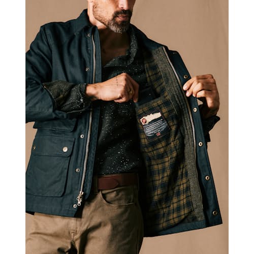 on model image of Flannel-Lined Waxed Hudson Jacket