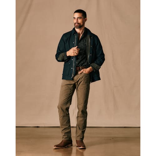 on model image of Flannel-Lined Waxed Hudson Jacket