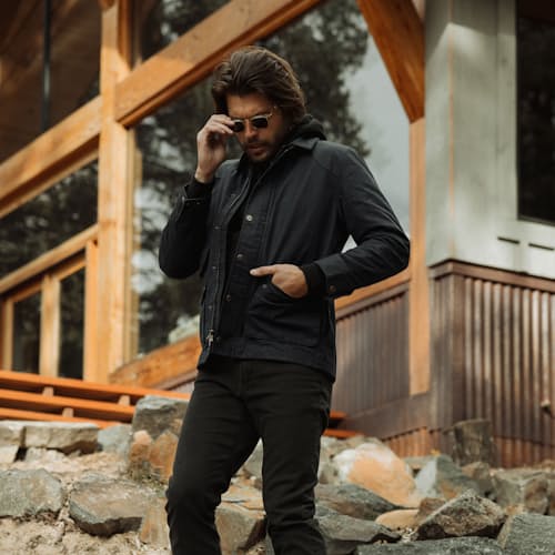 lifestyle image of Flannel-Lined Waxed Hudson Jacket