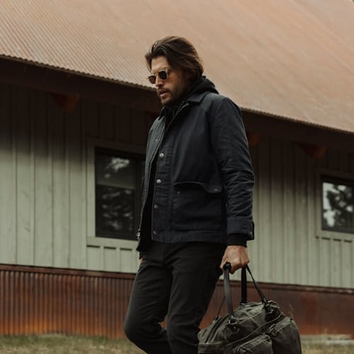 lifestyle image of Flannel-Lined Waxed Hudson Jacket