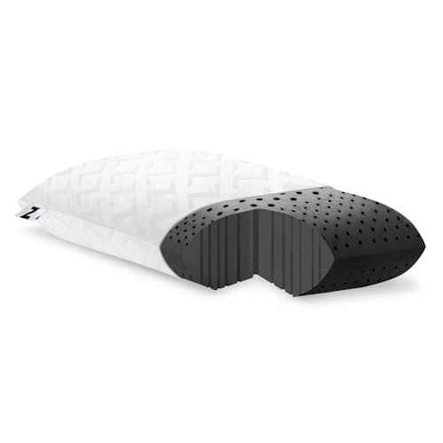 laydown image of Zoned Dough Mid Loft Charcoal Pillow - Queen