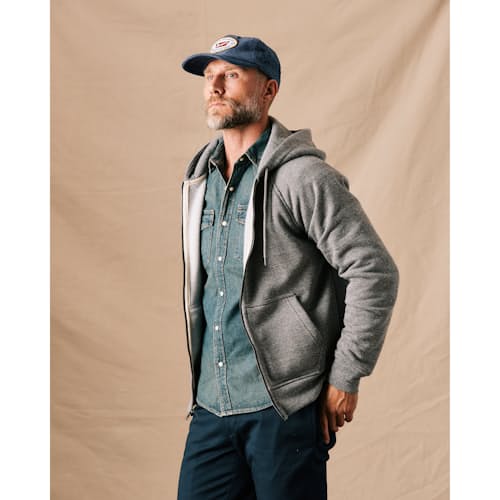 on model image of 10-Year Full Zip Hoodie