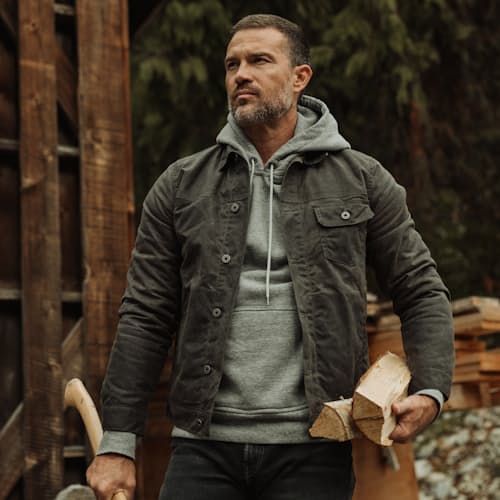 lifestyle image of Wool-Lined Waxed Trucker Jacket