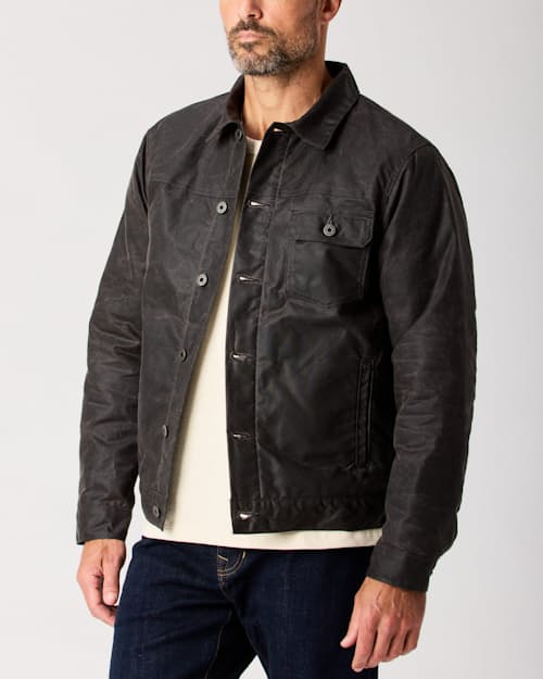 lifestyle image of Wool-Lined Waxed Trucker Jacket