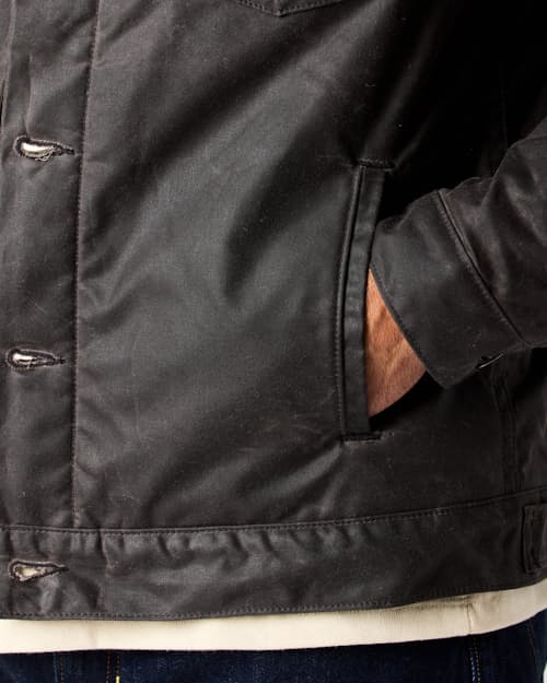 lifestyle image of Wool-Lined Waxed Trucker Jacket