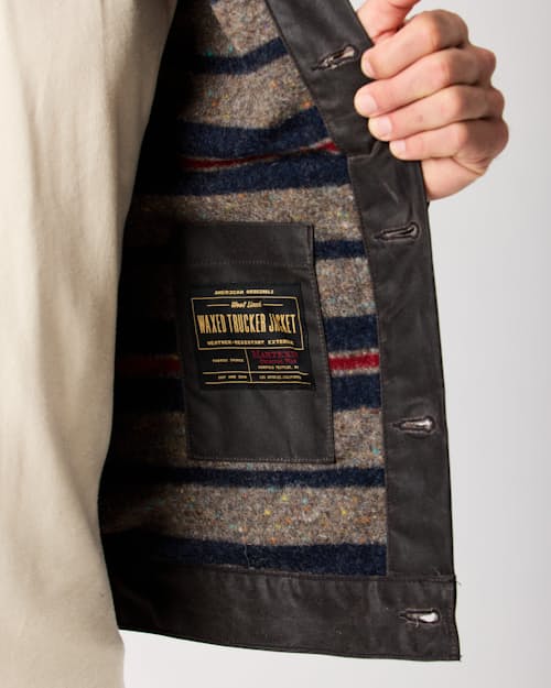 lifestyle image of Wool-Lined Waxed Trucker Jacket