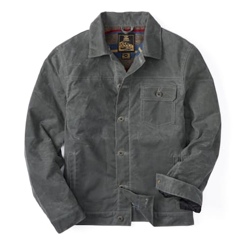 laydown image of Wool-Lined Waxed Trucker Jacket