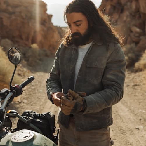 lifestyle image of Wool-Lined Waxed Trucker Jacket
