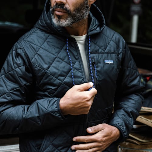lifestyle image of Diamond Quilted Bomber Hoody