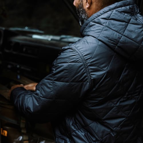 lifestyle image of Diamond Quilted Bomber Hoody