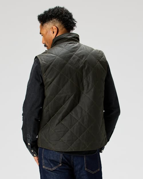 on model image of Quilted Waxed Vest