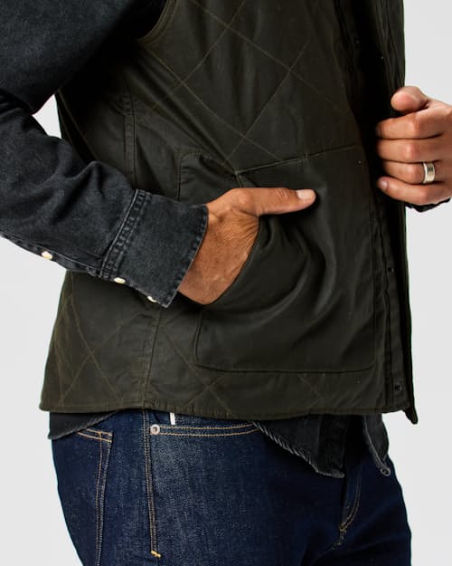 on model image of Quilted Waxed Vest