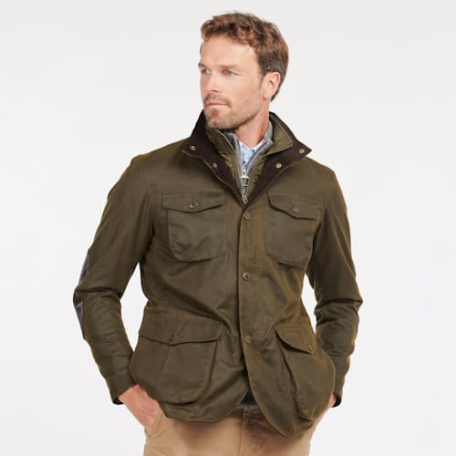 on model image of Ogston Wax Jacket