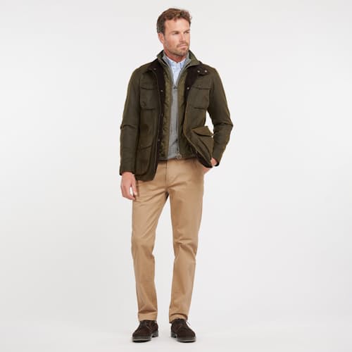on model image of Ogston Wax Jacket