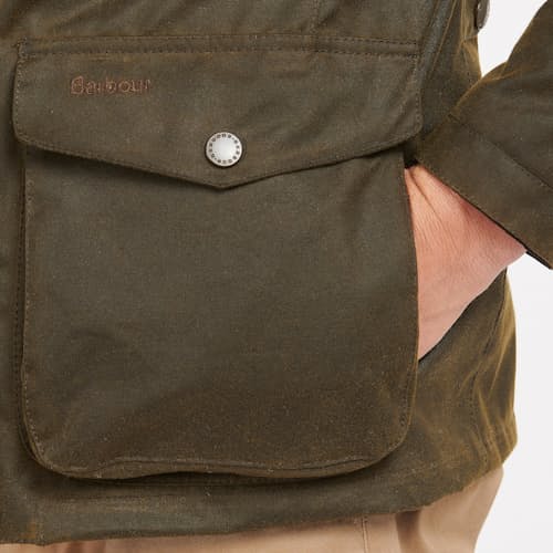 on model image of Ogston Wax Jacket