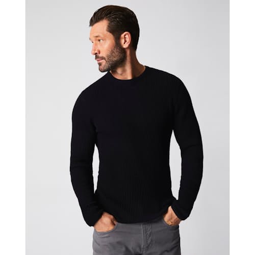 on model image of Waffle Cotton Cashmere Crewneck Sweater