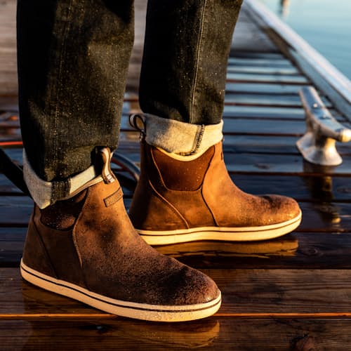 laydown image of Leather Ankle Deck Boot