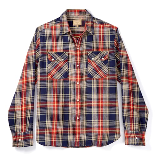 laydown image of Washed Pearl Snap Flannel Shirt