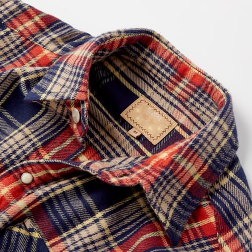 laydown image of Washed Pearl Snap Flannel Shirt
