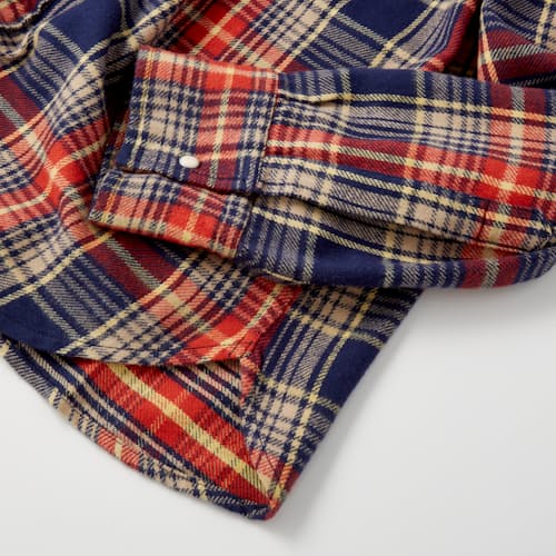 laydown image of Washed Pearl Snap Flannel Shirt