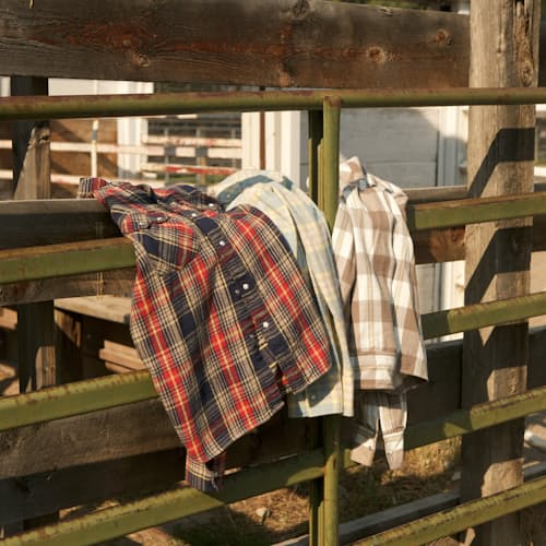 laydown image of Washed Pearl Snap Flannel Shirt