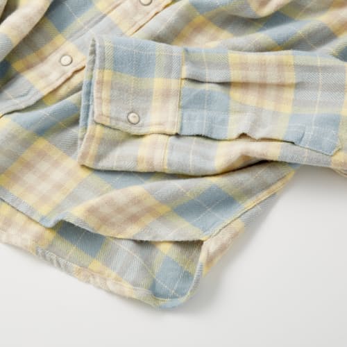 laydown image of Washed Pearl Snap Flannel Shirt