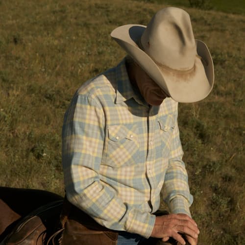 laydown image of Washed Pearl Snap Flannel Shirt