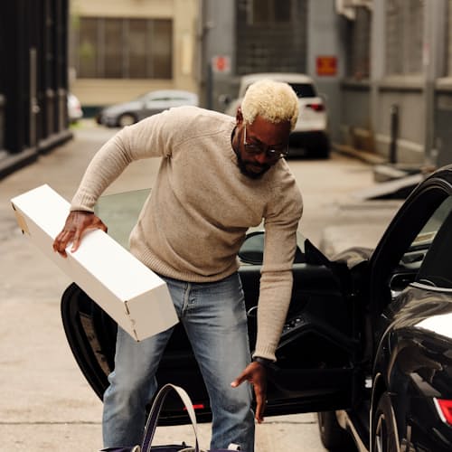 lifestyle image of Speckled Merino Wool Crewneck Sweater