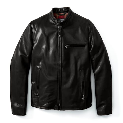 laydown image of Waxed Natural Pebbled Cowhide Cafe Leather Jacket
