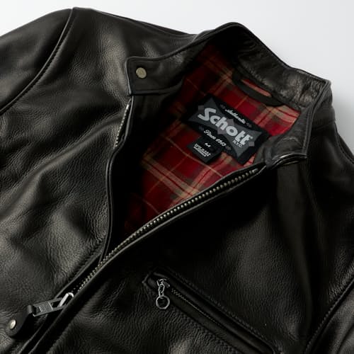 laydown detail image of Waxed Natural Pebbled Cowhide Cafe Leather Jacket