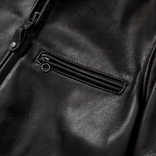 laydown detail image of Waxed Natural Pebbled Cowhide Cafe Leather Jacket