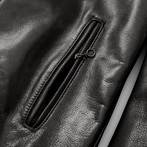 laydown detail image of Waxed Natural Pebbled Cowhide Cafe Leather Jacket