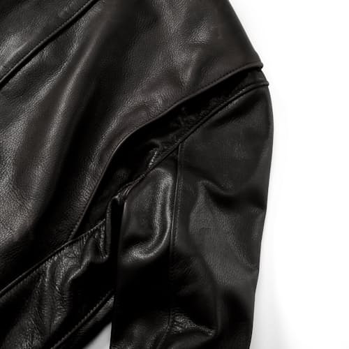 laydown detail image of Waxed Natural Pebbled Cowhide Cafe Leather Jacket