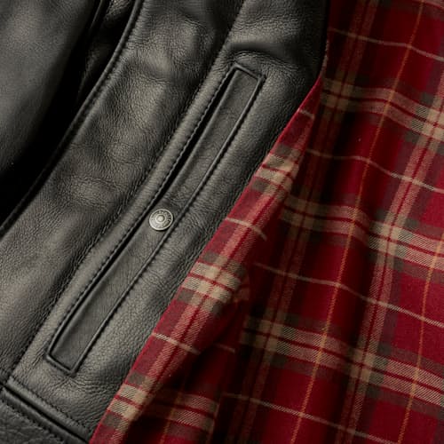 laydown detail image of Waxed Natural Pebbled Cowhide Cafe Leather Jacket
