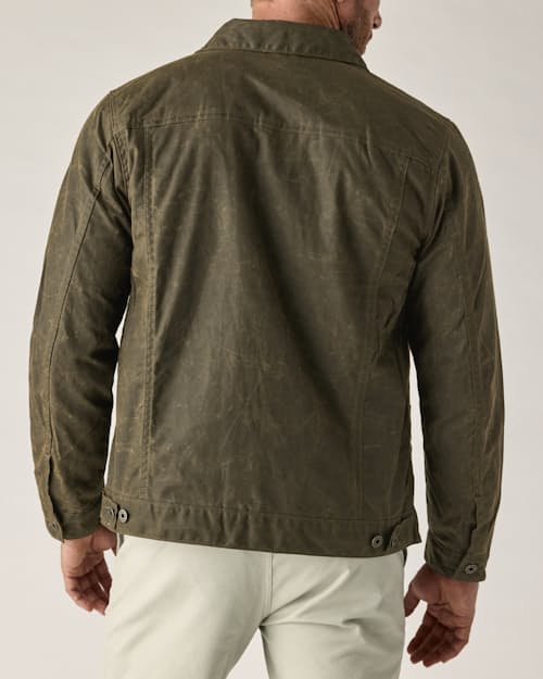 on model image of Flannel-Lined Waxed Trucker Jacket