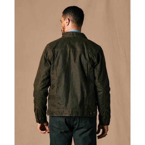 on model image of Flannel-Lined Waxed Trucker Jacket