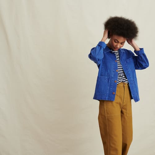 laydown image of Women's Britt Jacket in Recycled Denim