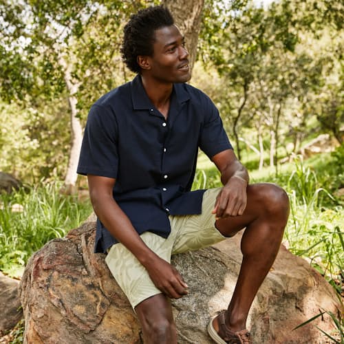 lifestyle image of Classic Seersucker Cuban Shirt