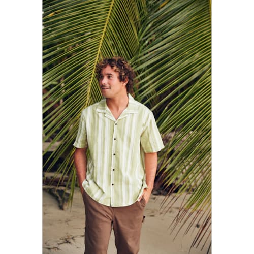 laydown image of Ian Linen Aloha Shirt