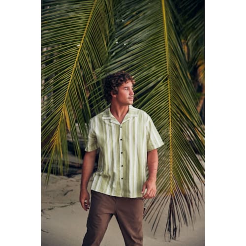 laydown image of Ian Linen Aloha Shirt