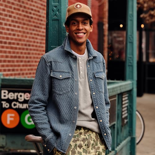 lifestyle image of Quilted Bone Button Western Shirt