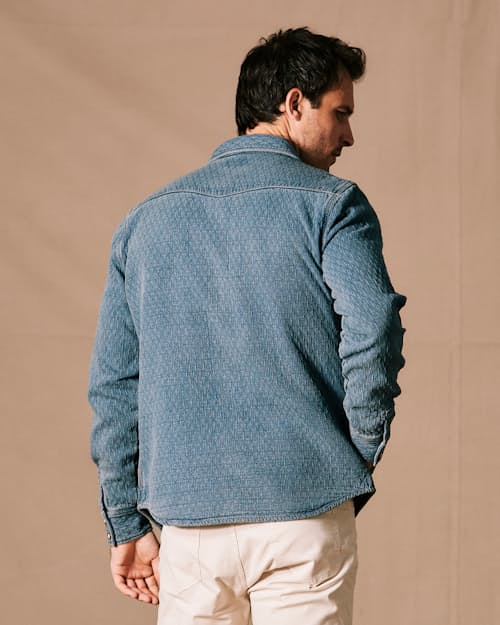 on model image of Quilted Bone Button Western Shirt