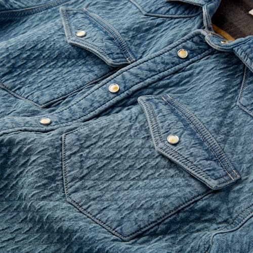 lifestyle image of Quilted Bone Button Western Shirt