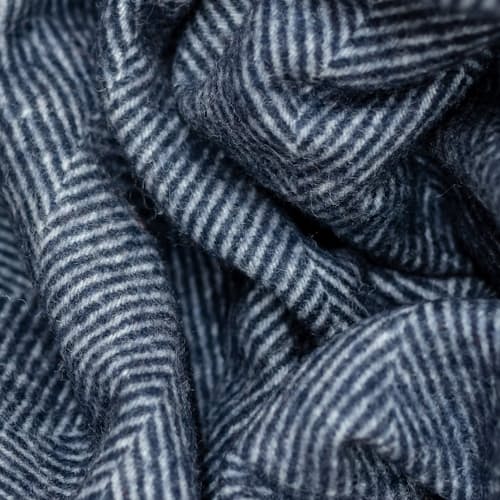 laydown image of Recycled Wool Waterproof Picnic Blanket with Navy Straps