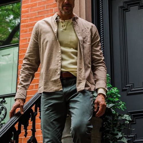 laydown image of Wrinkle Free Linen Long Sleeve Button Down