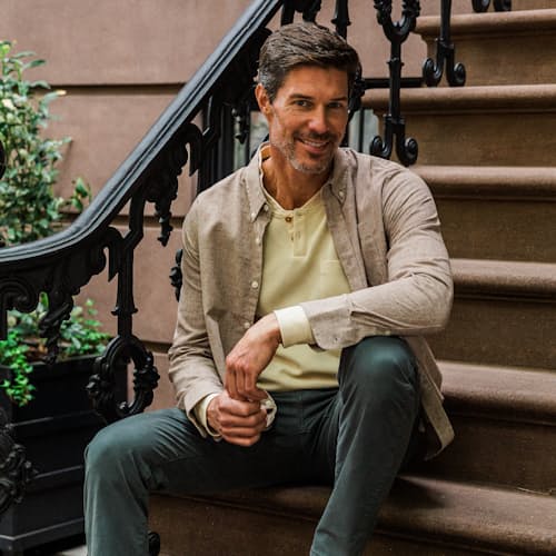 laydown image of Wrinkle Free Linen Long Sleeve Button Down